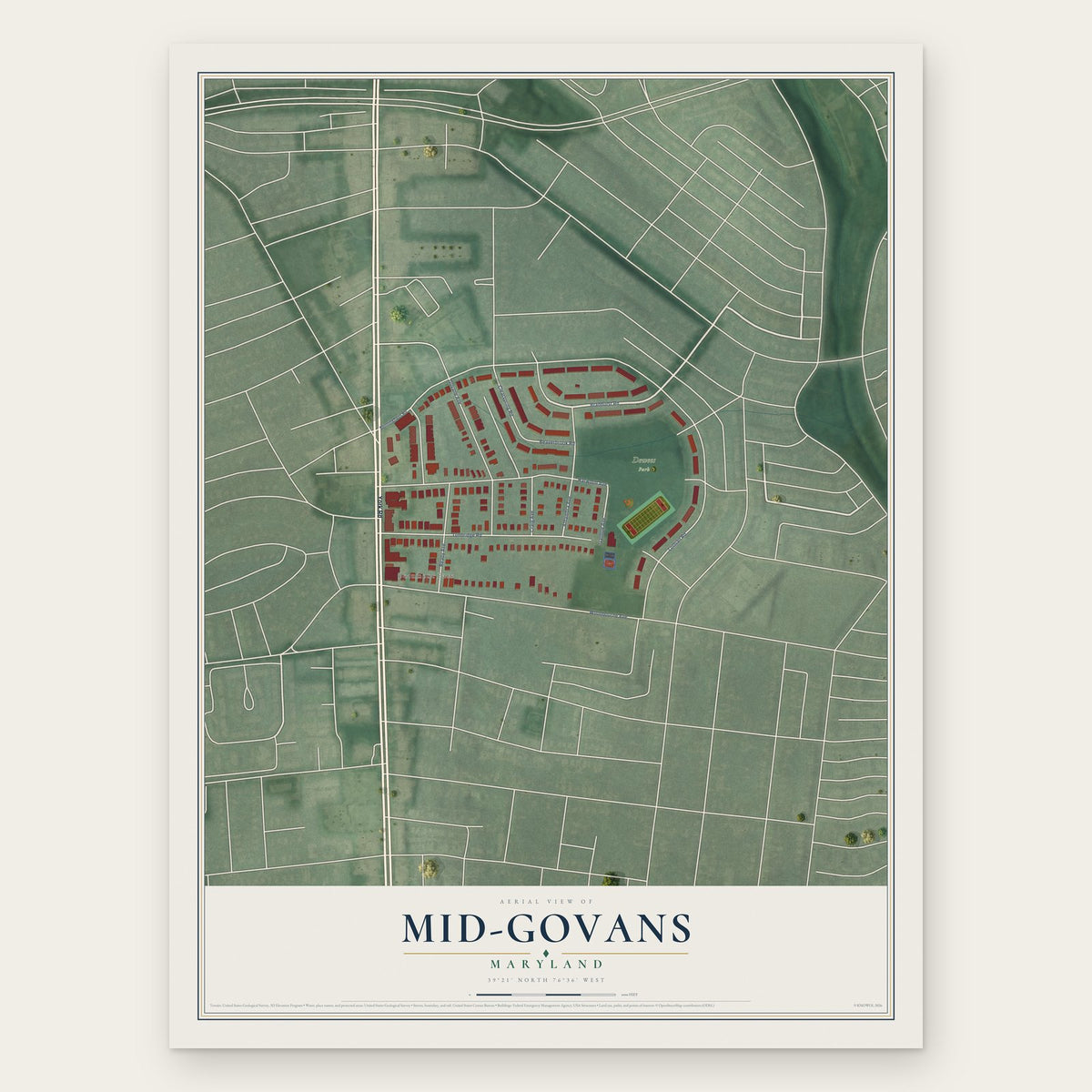 Mid-Govans, Maryland map print, the full design