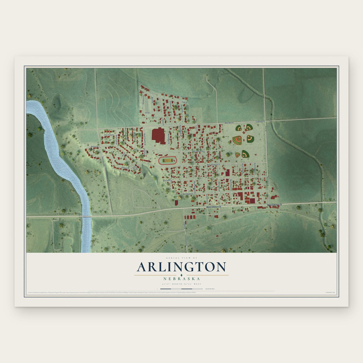 Arlington, Nebraska map print, the full design