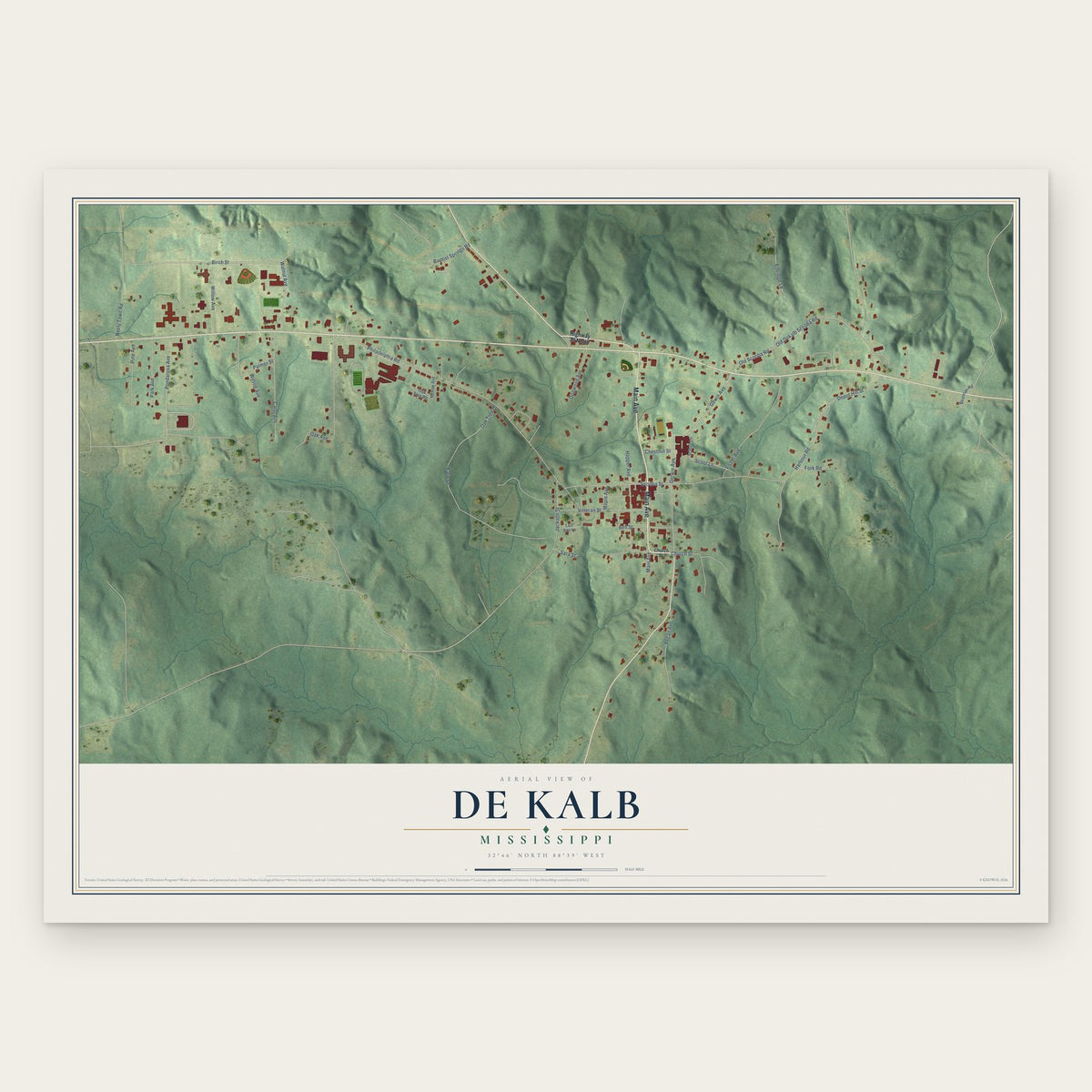 De Kalb, Mississippi map print, the full design