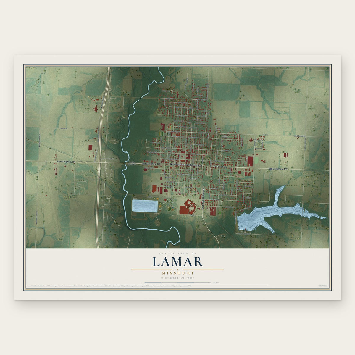 Lamar, Missouri map print, the full design