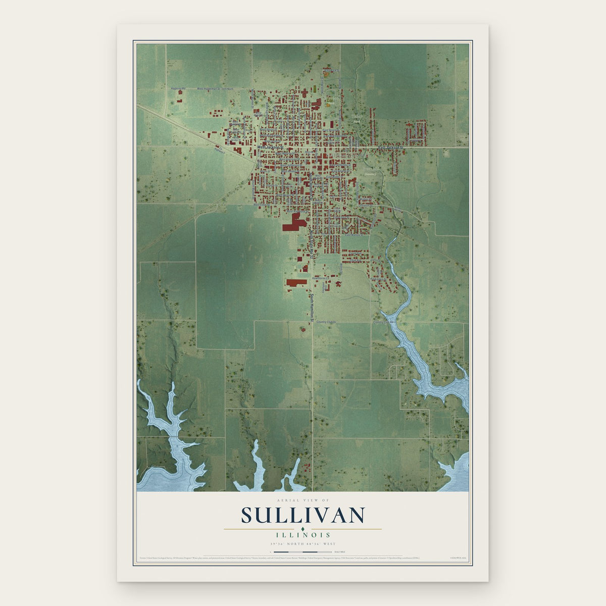 Sullivan, Illinois map print, the full design