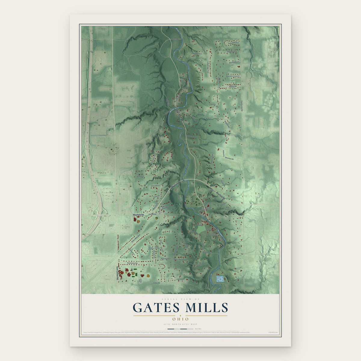Gates Mills, Ohio map print, the full design