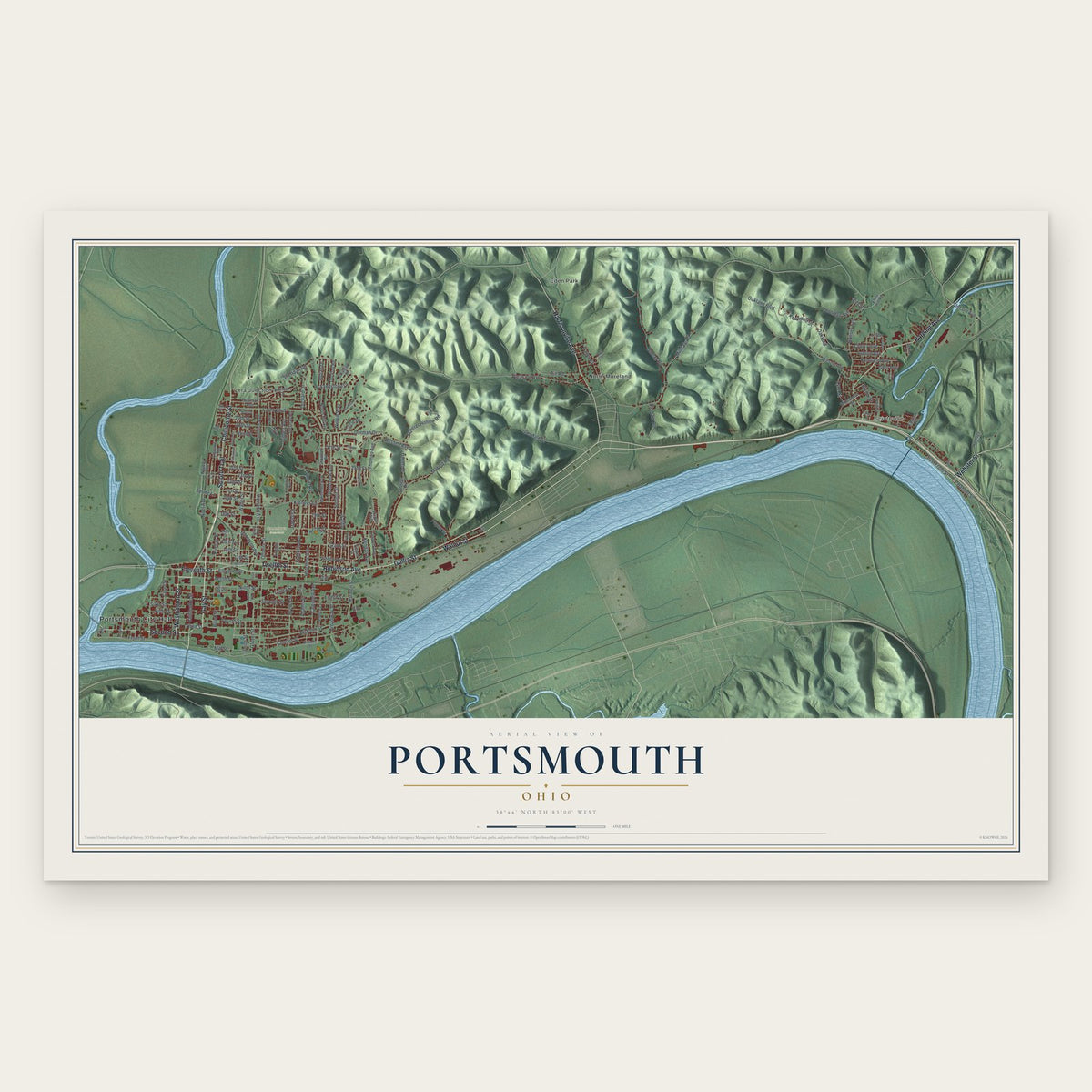 Portsmouth, Ohio map print, the full design