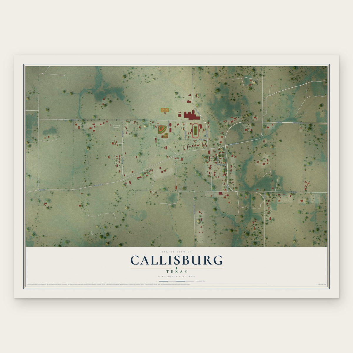 Callisburg, Texas map print, the full design