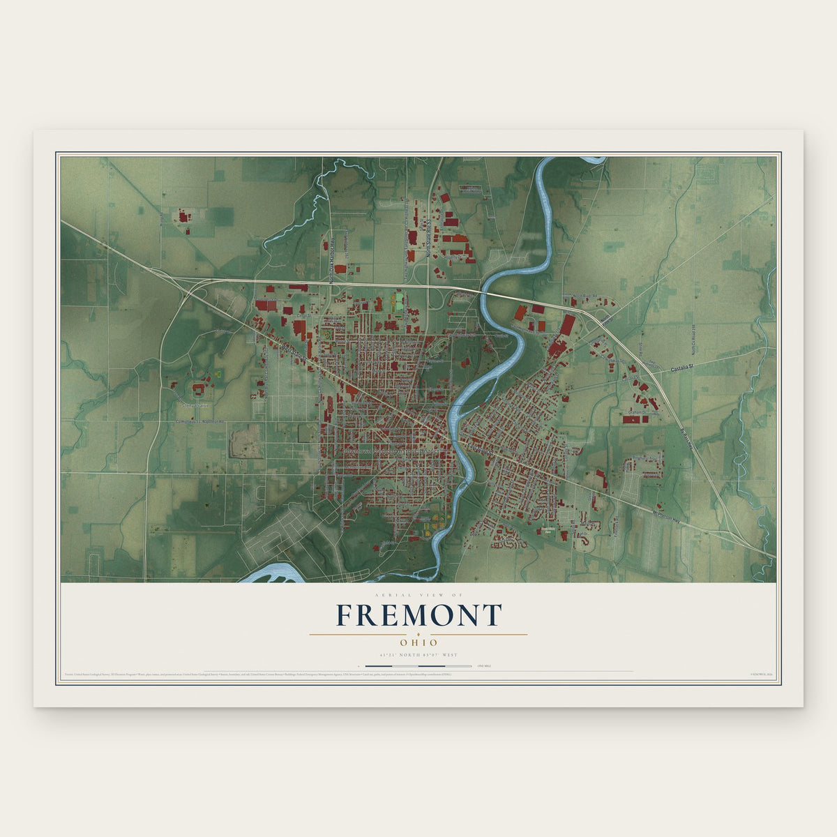 Fremont, Ohio map print, the full design