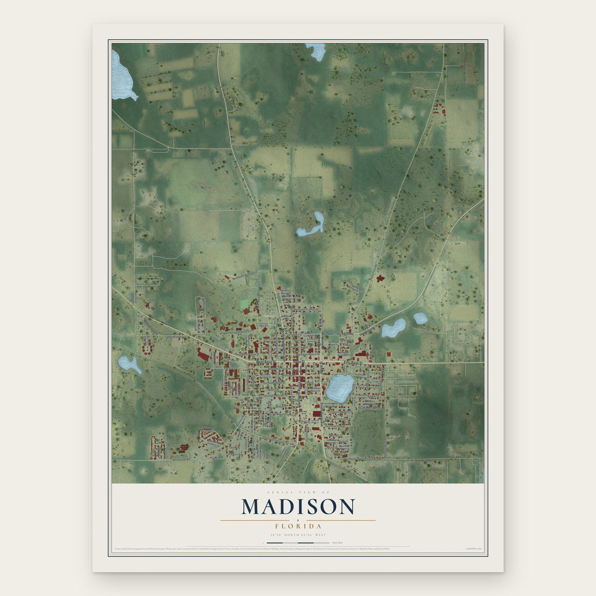 Madison, Florida map print, the full design