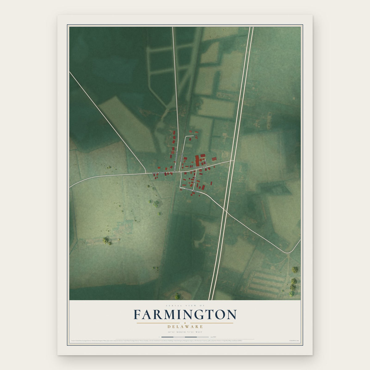 Farmington, Delaware map print, the full design