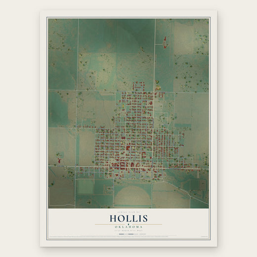 Hollis, Oklahoma map print, the full design