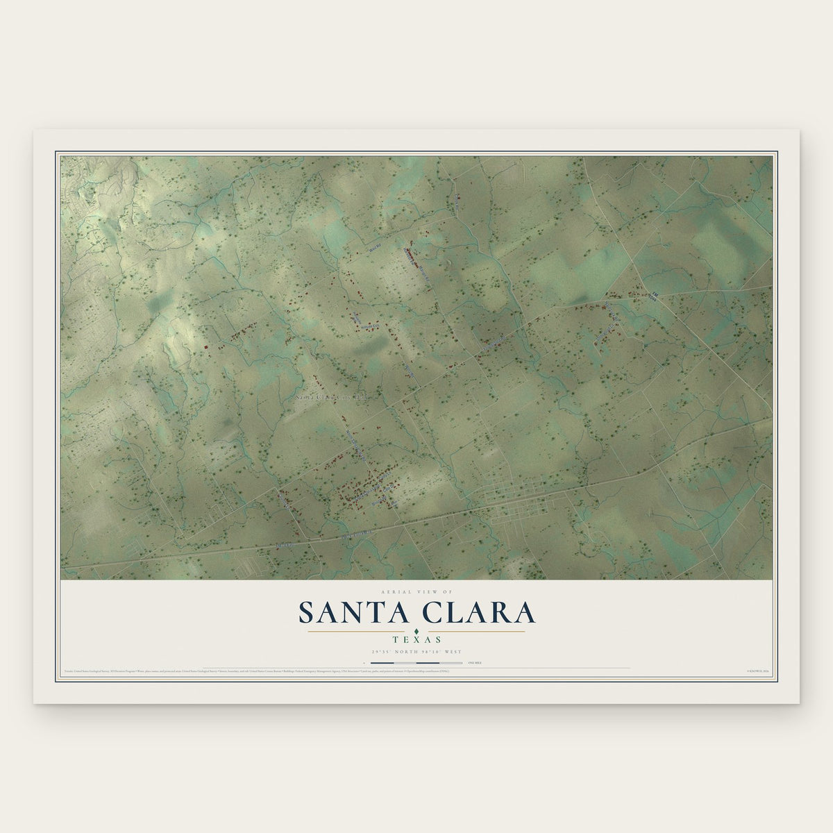 Santa Clara, Texas map print, the full design