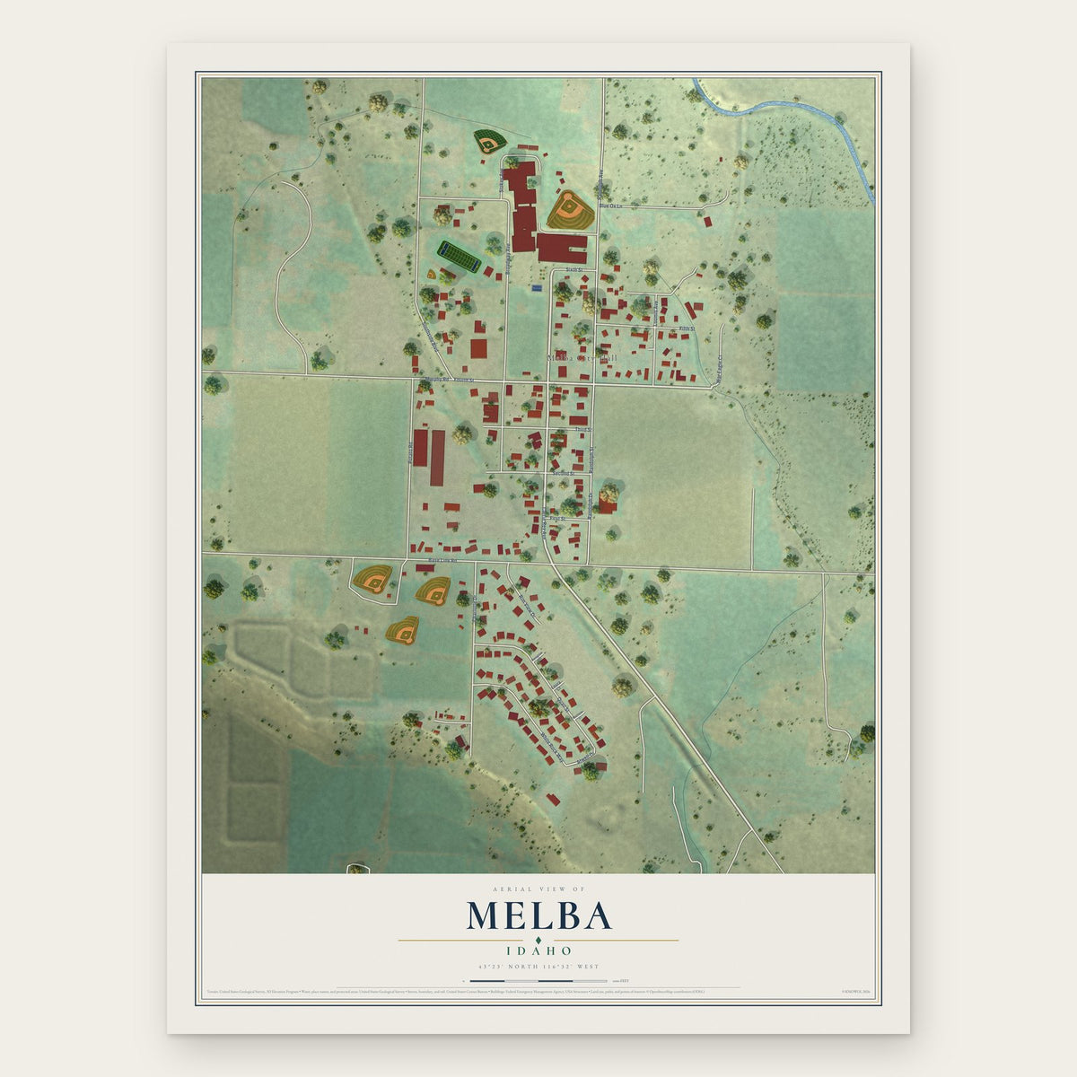 Melba, Idaho map print, the full design