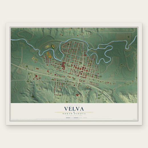 Velva, North Dakota map print, the full design