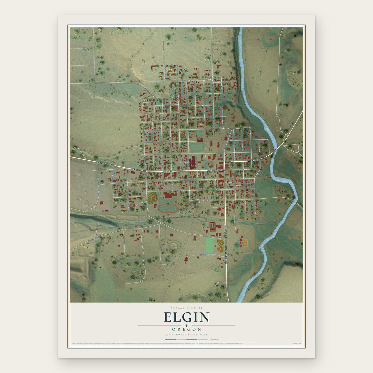 Elgin, Oregon map print, the full design