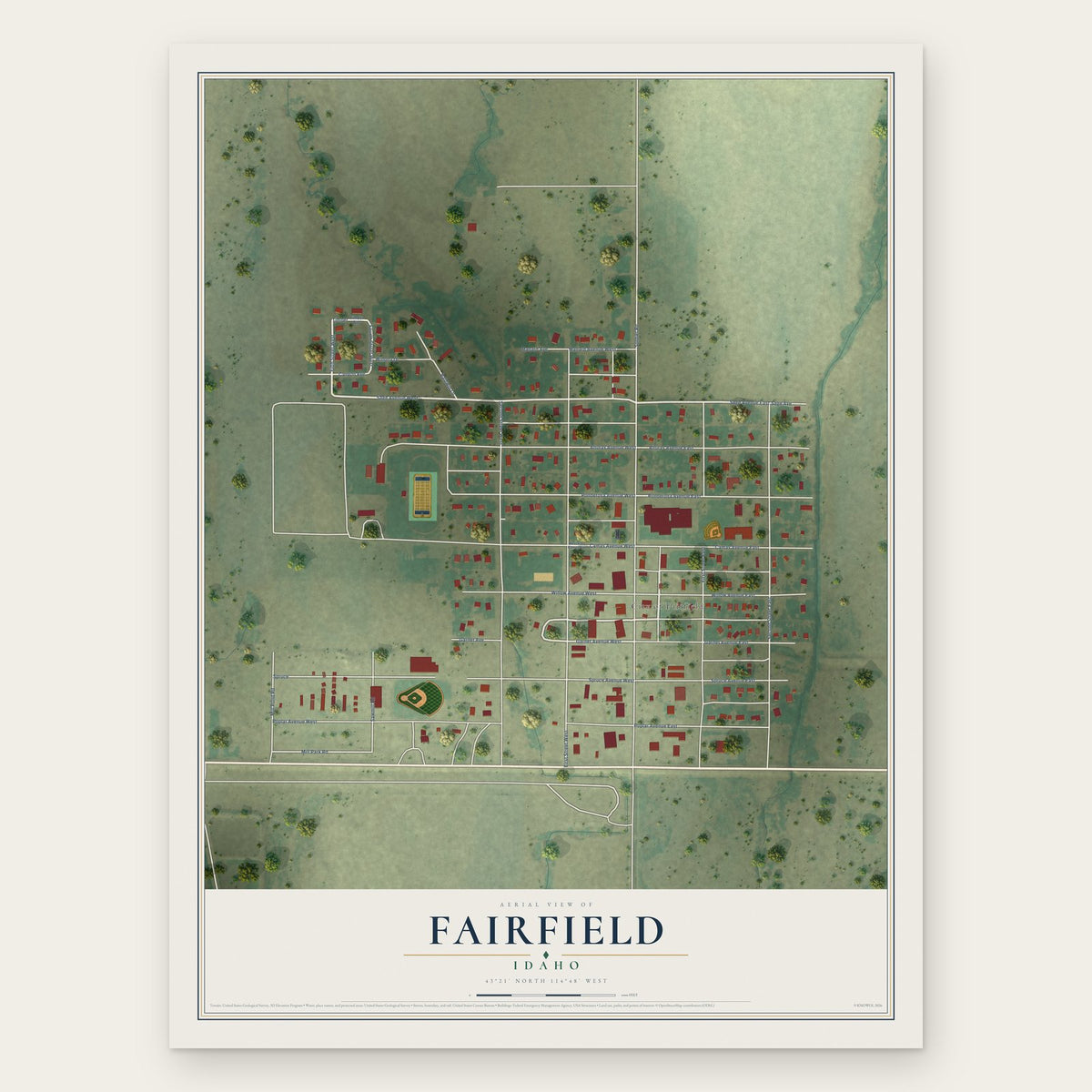 Fairfield, Idaho map print, the full design