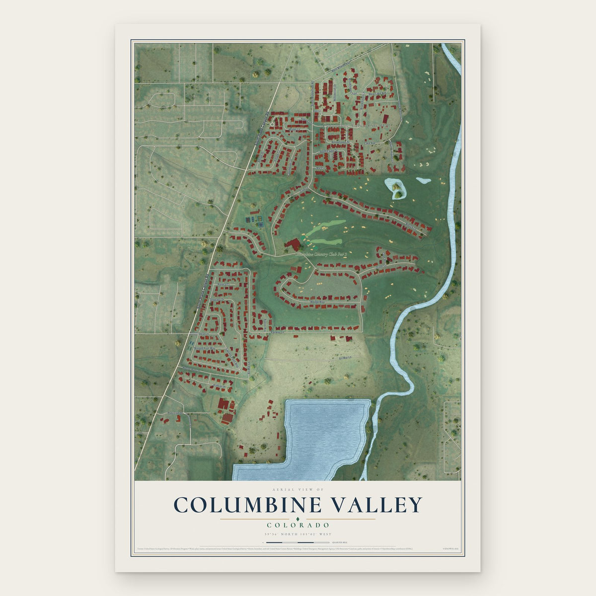 Columbine Valley, Colorado map print, the full design
