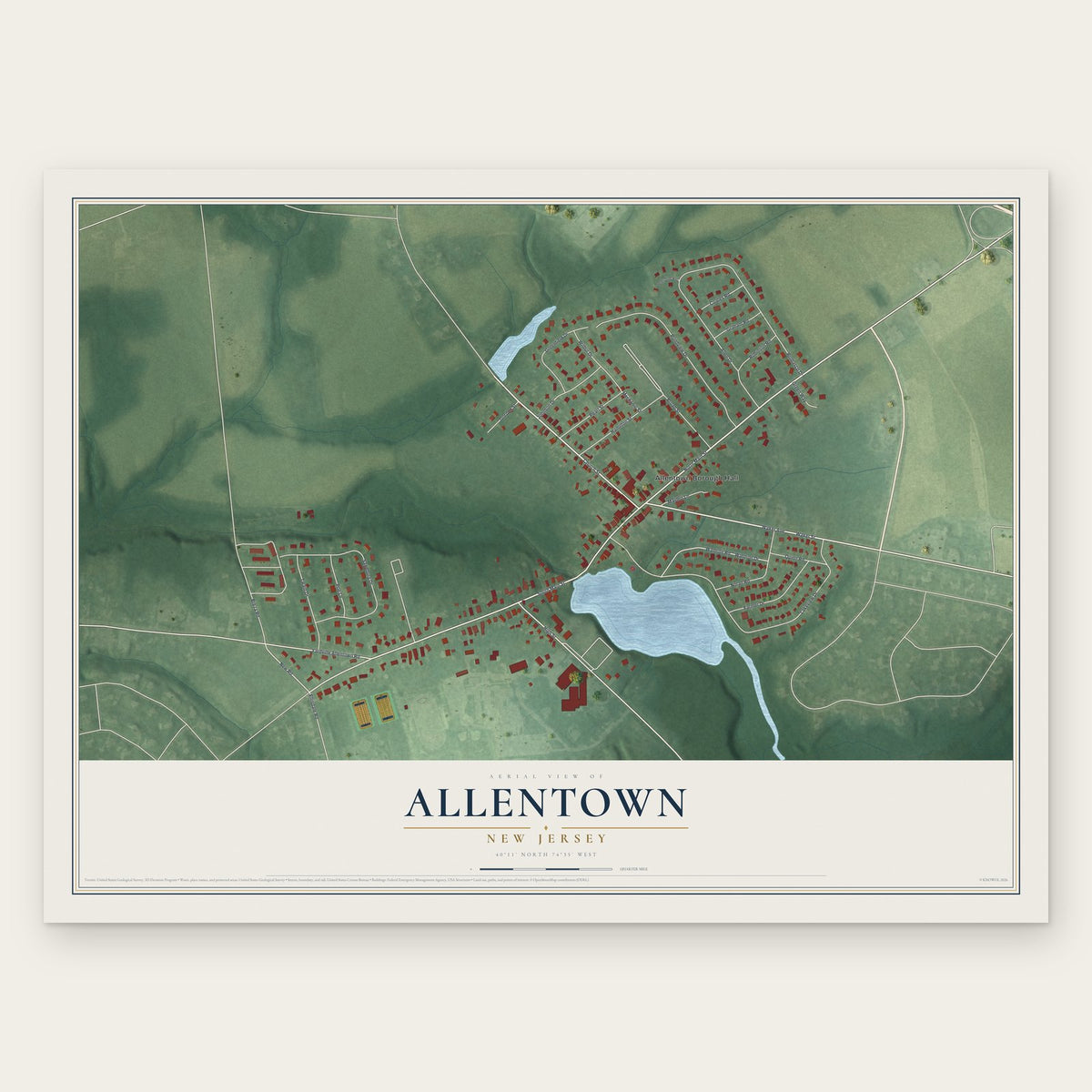 Allentown, New Jersey map print, the full design