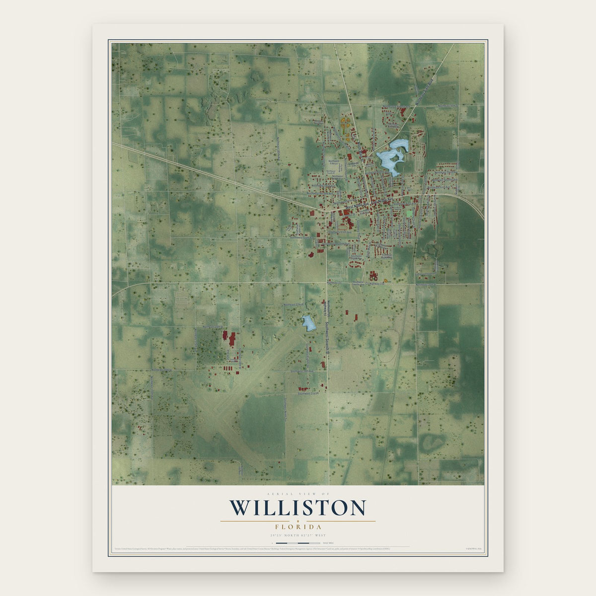 Williston, Florida map print, the full design