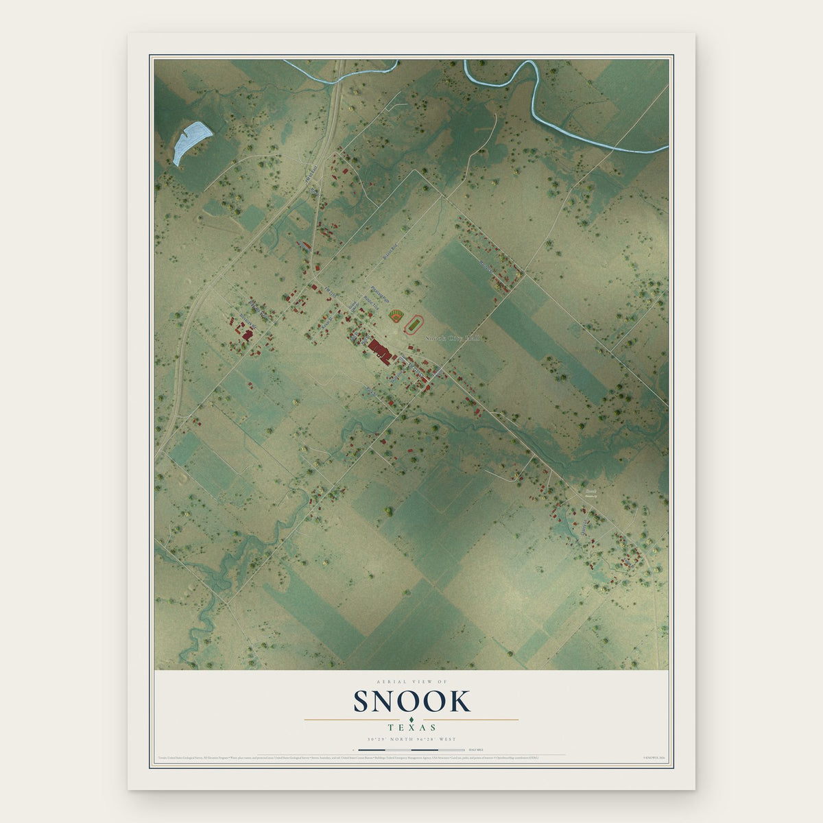 Snook, Texas map print, the full design