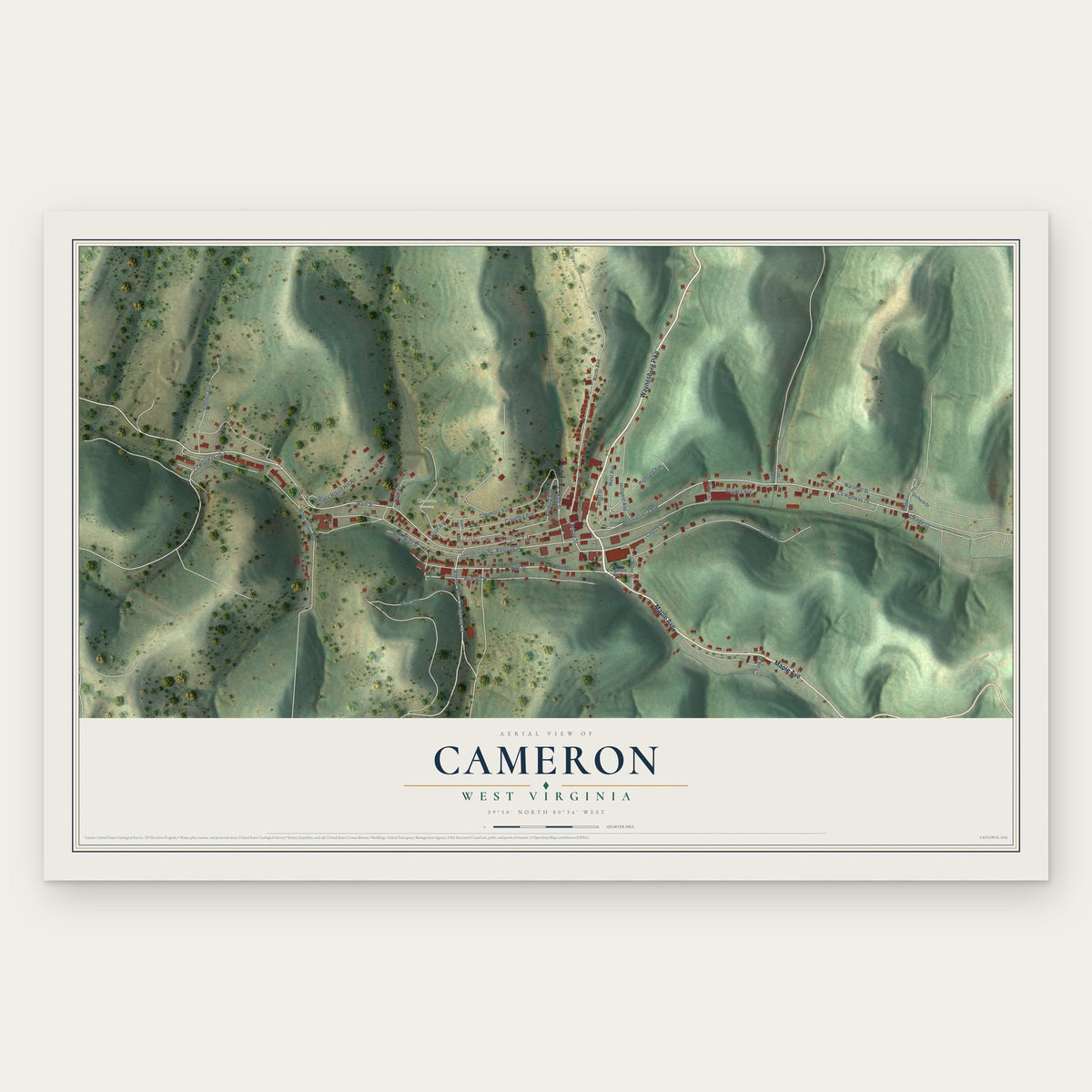 Cameron, West Virginia map print, the full design