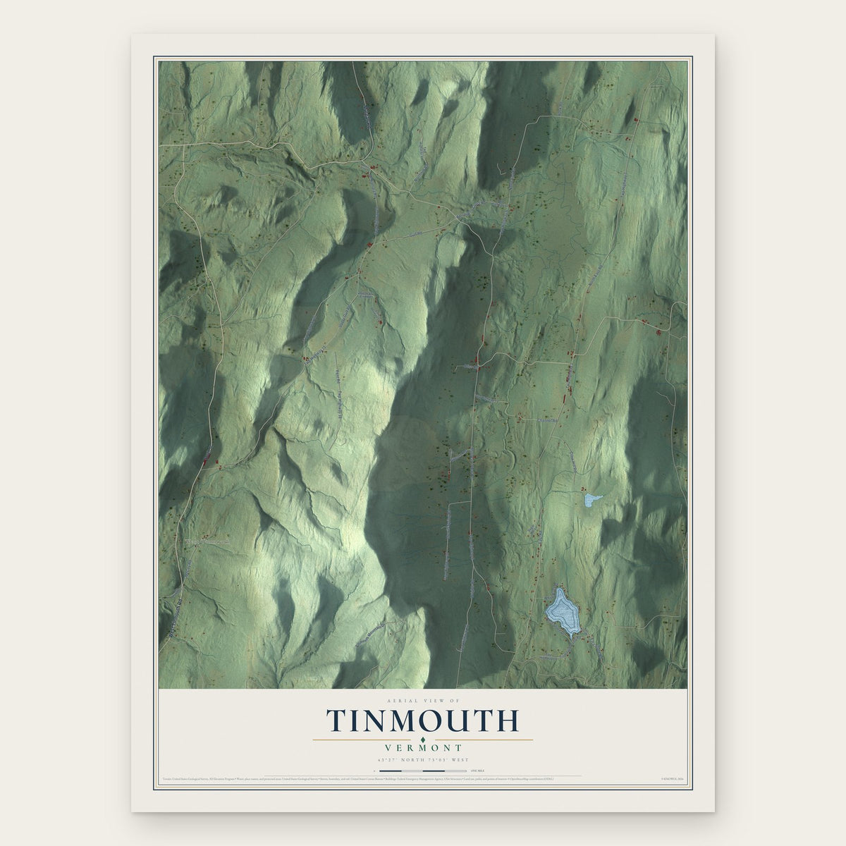 Tinmouth, Vermont map print, the full design