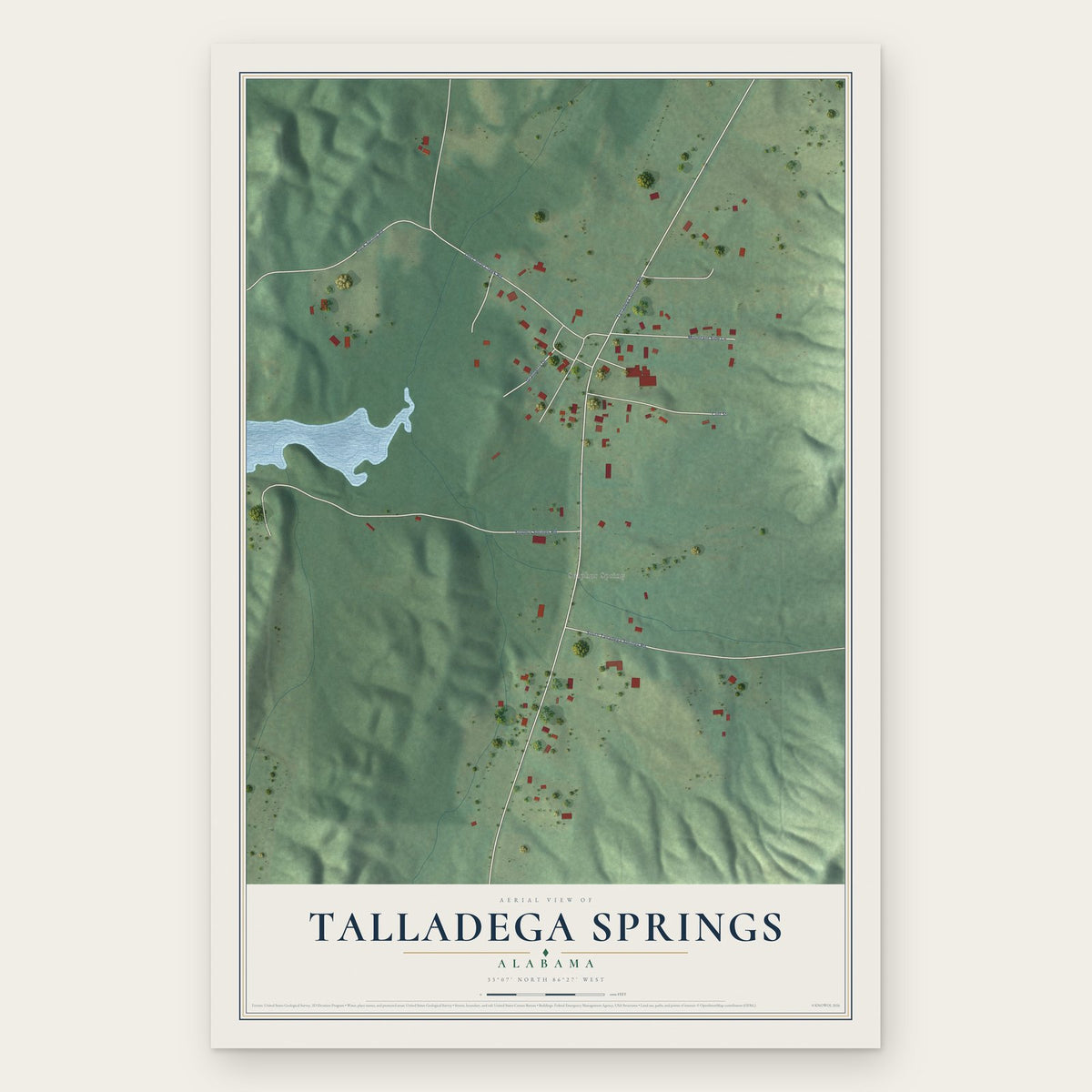 Talladega Springs, Alabama map print, the full design