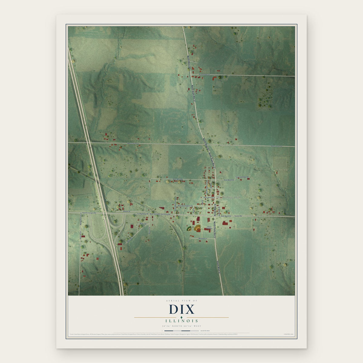 Dix, Illinois map print, the full design