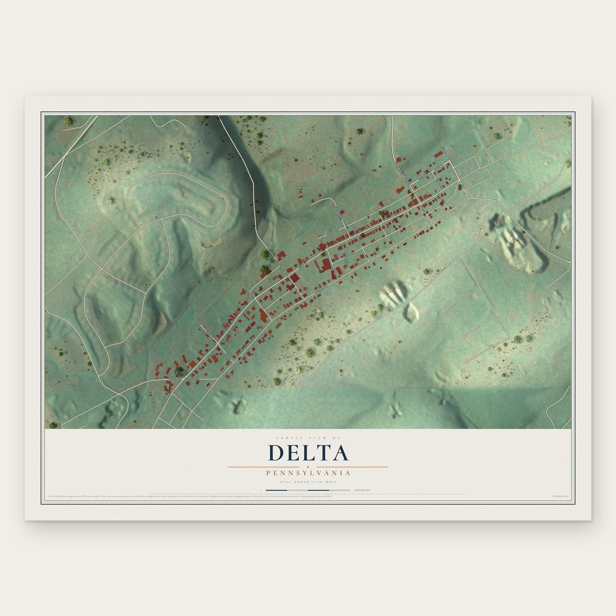 Delta, Pennsylvania map print, the full design