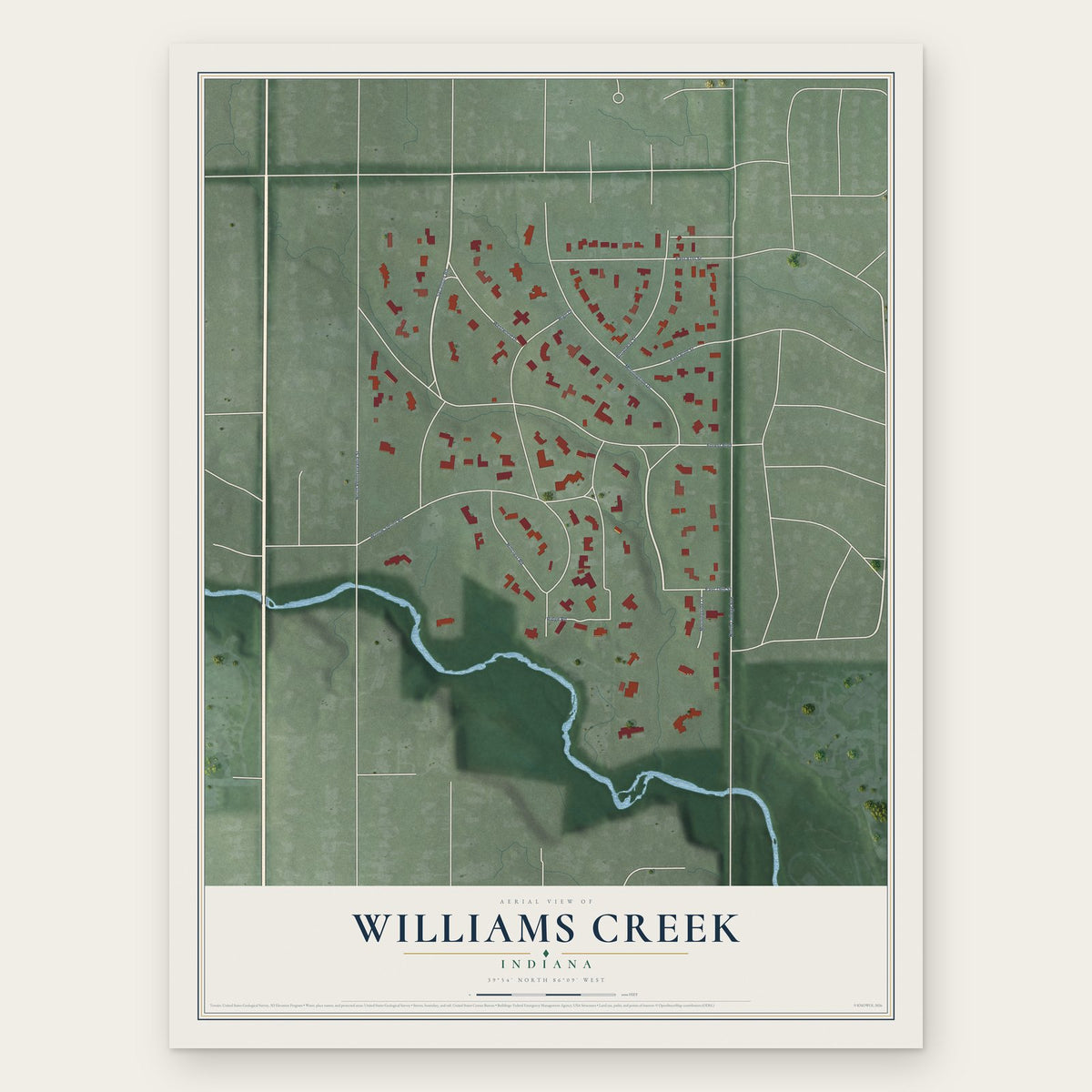 Williams Creek, Indiana map print, the full design