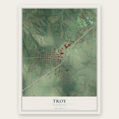 Troy, Tennessee map print, the full design