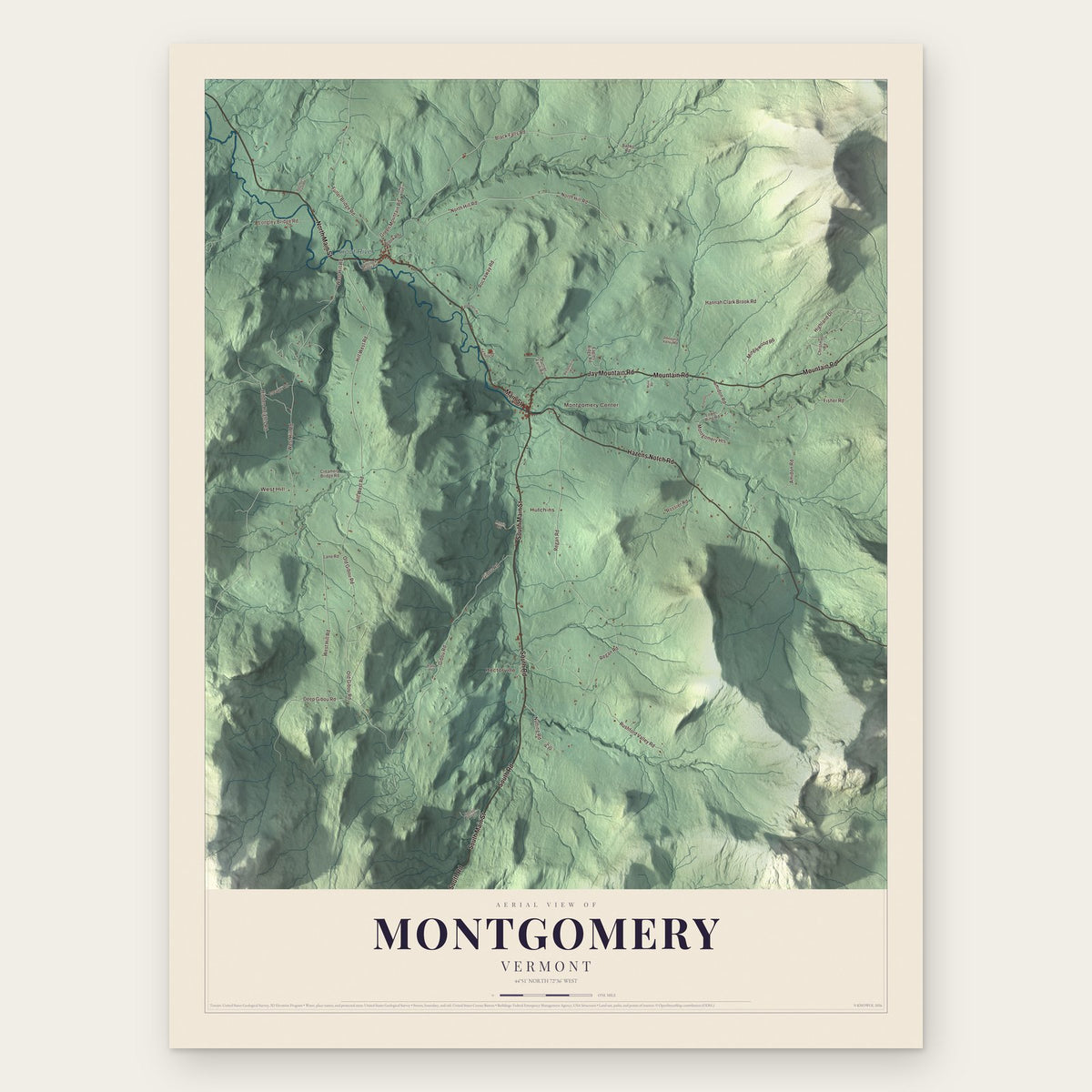 Montgomery, Vermont map print, the full design