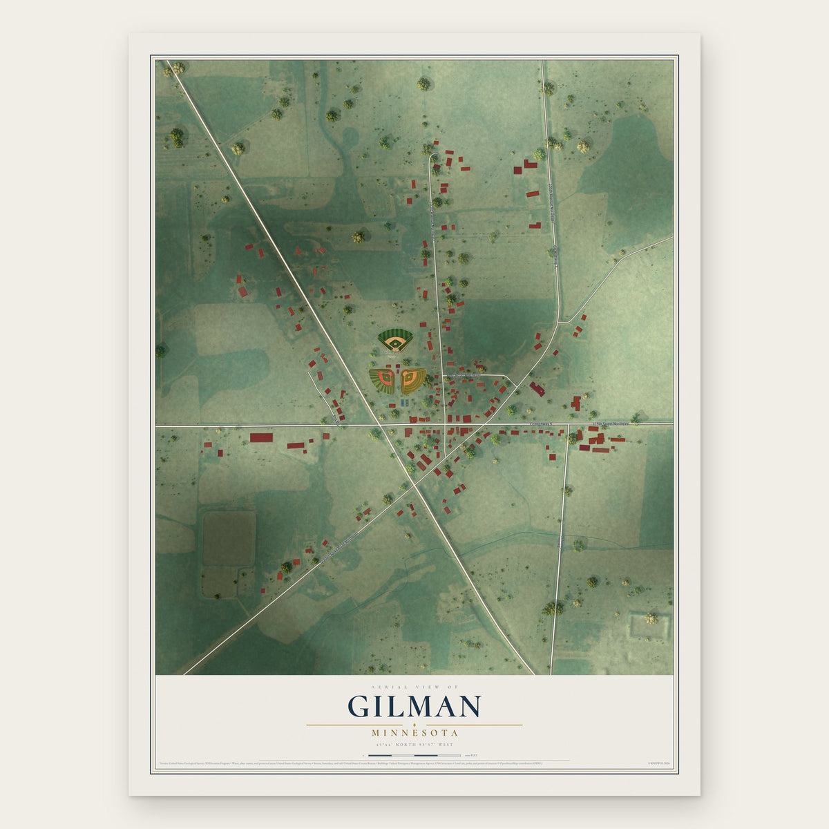 Gilman, Minnesota map print, the full design