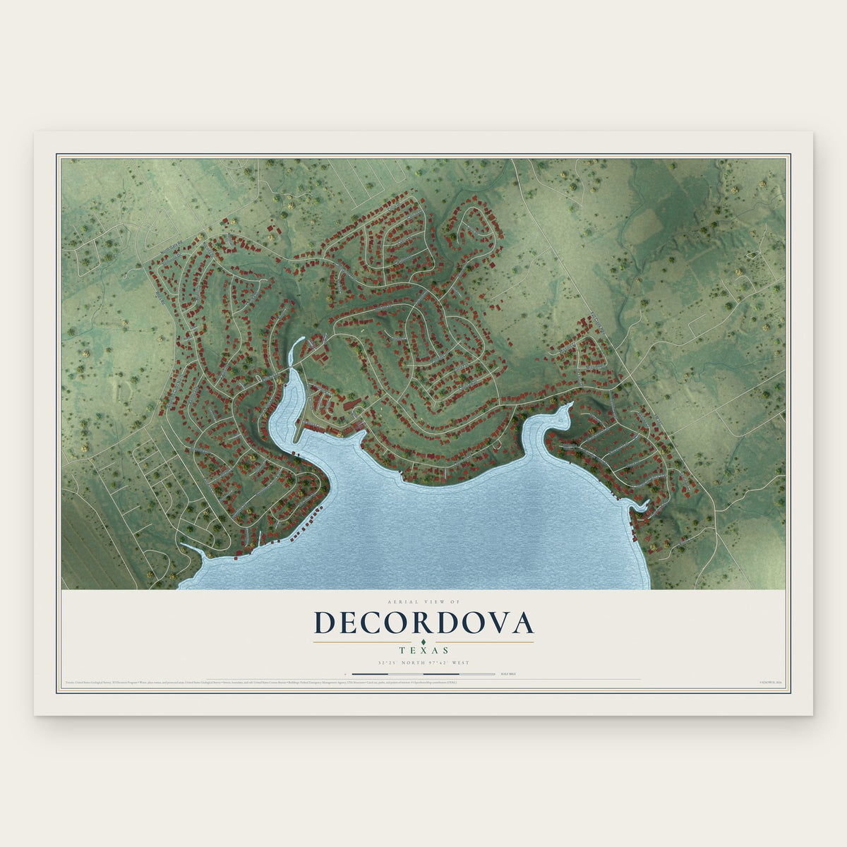 DeCordova, Texas map print, the full design
