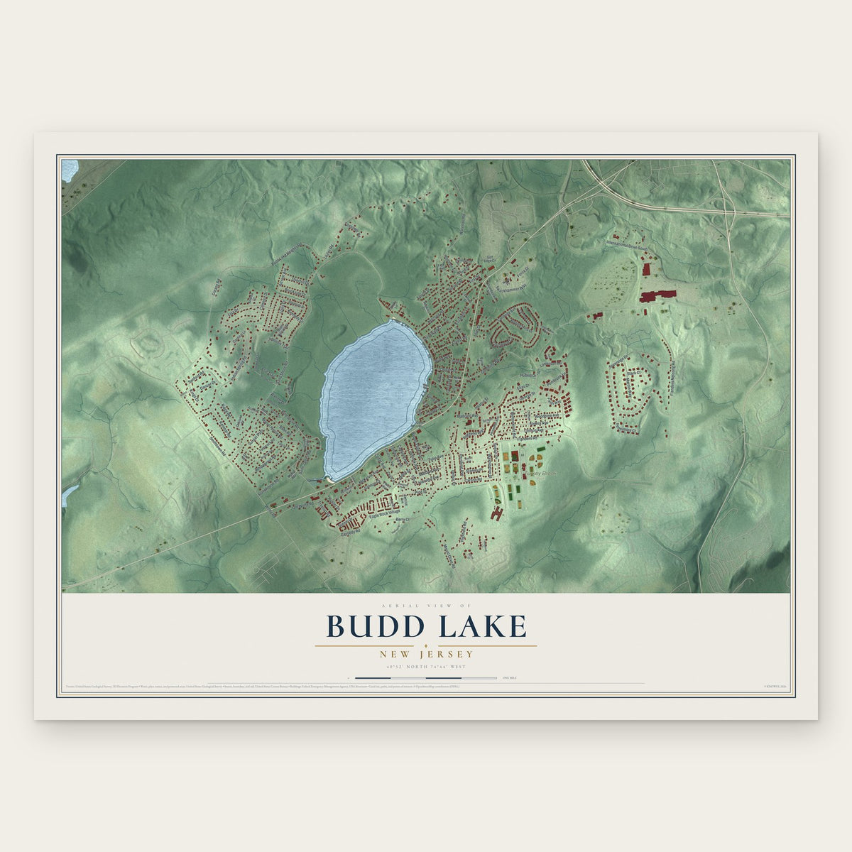 Budd Lake, New Jersey map print, the full design