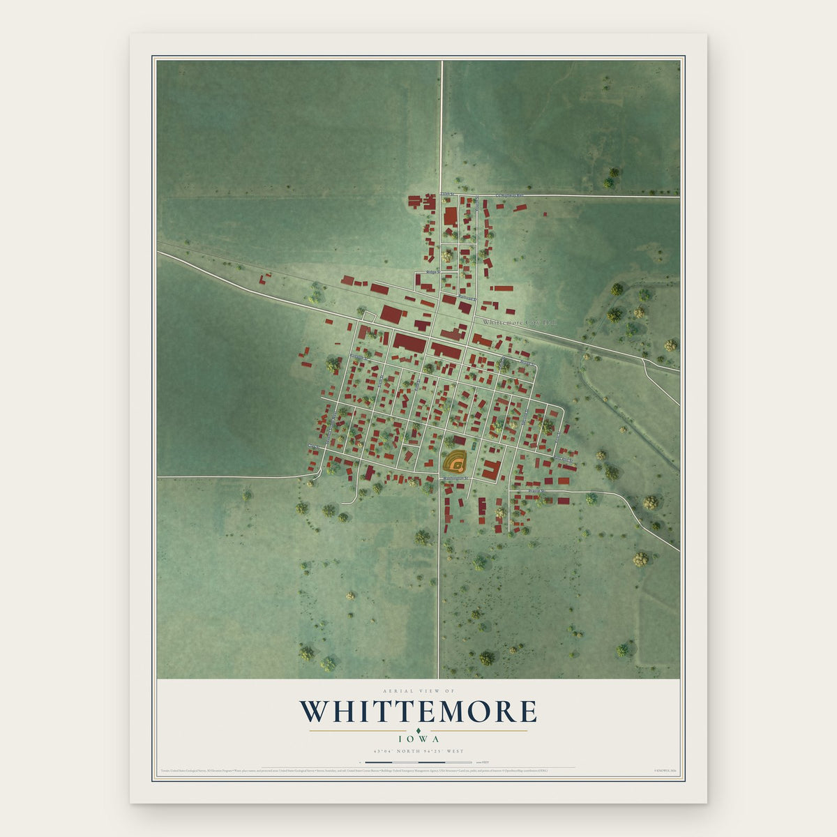 Whittemore, Iowa map print, the full design