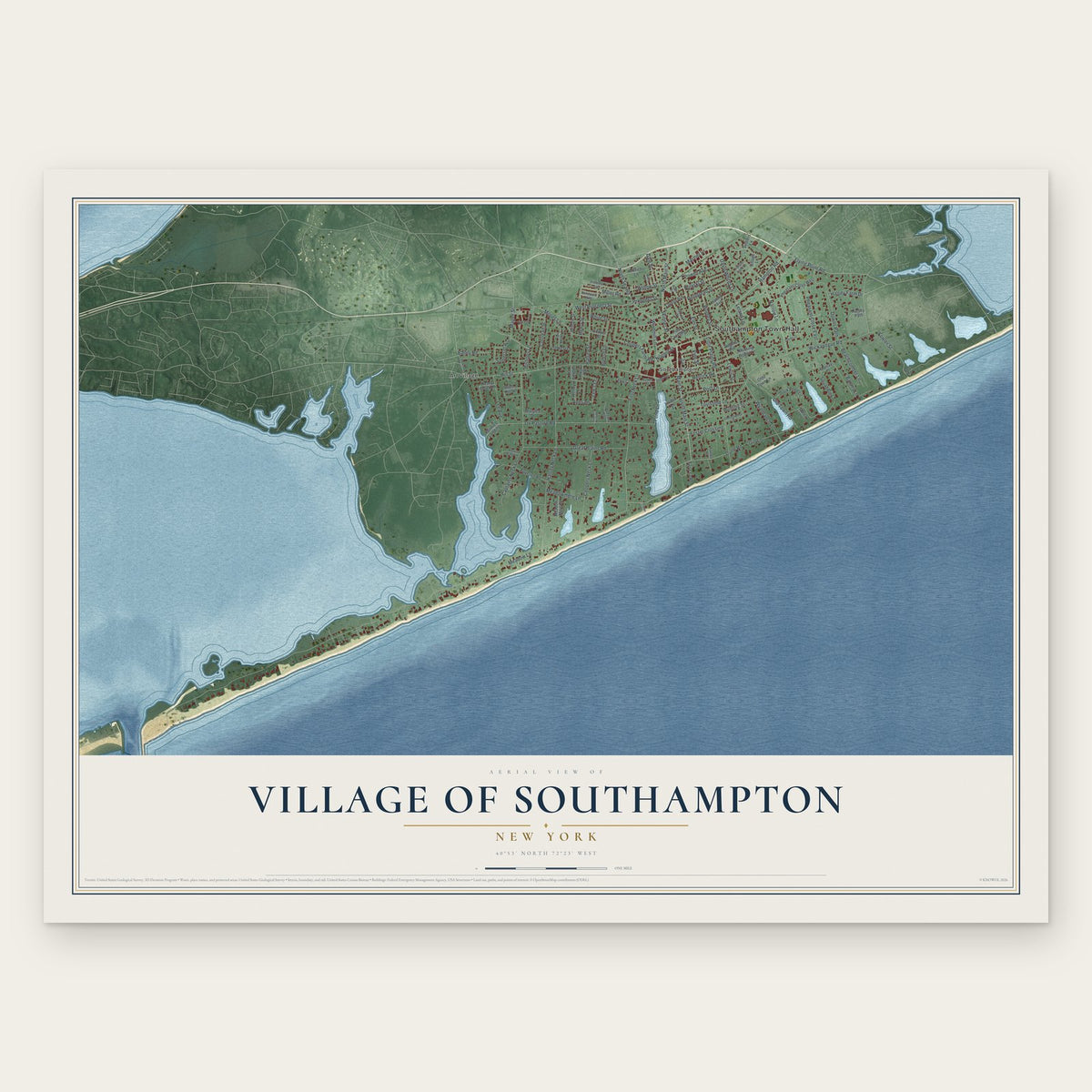 Village of Southampton, New York map print, the full design