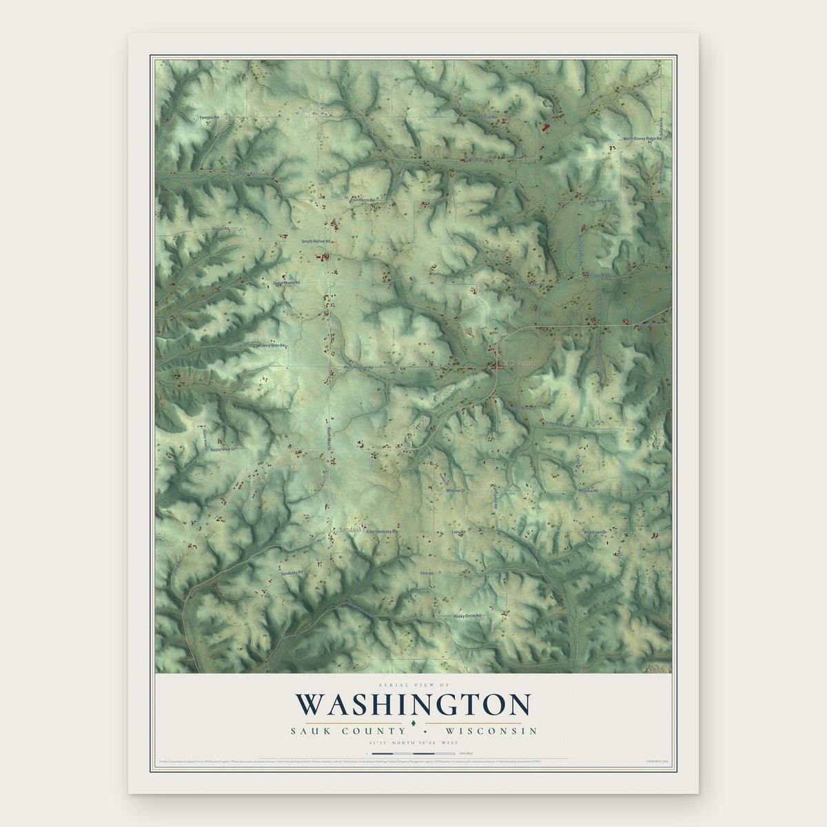 Washington, Sauk County, Wisconsin map print, the full design