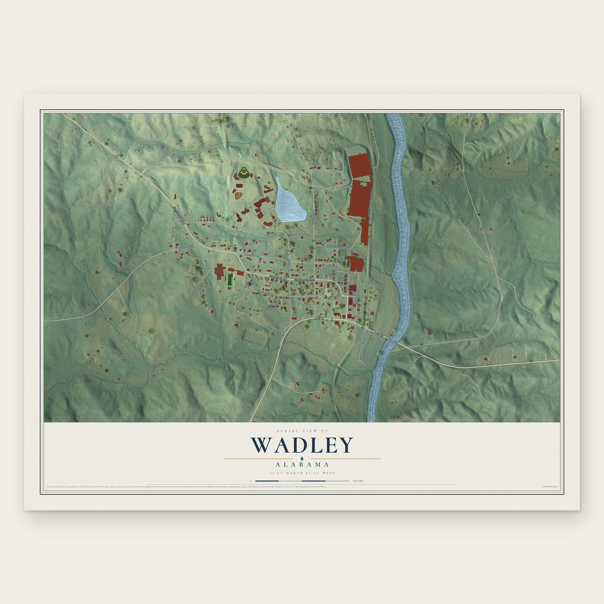 Wadley, Alabama map print, the full design