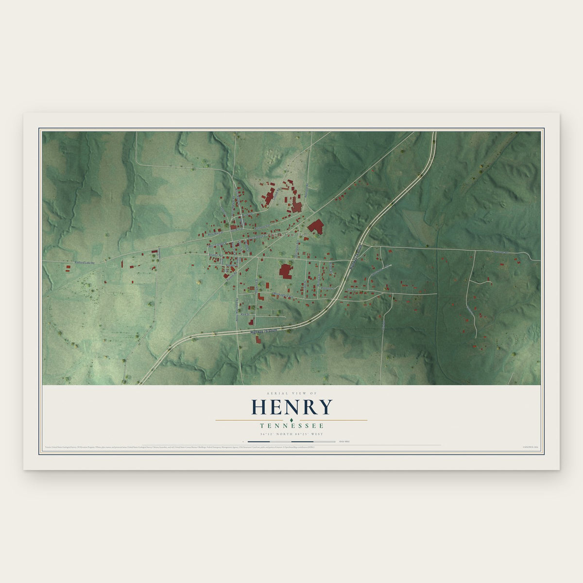 Henry, Tennessee map print, the full design