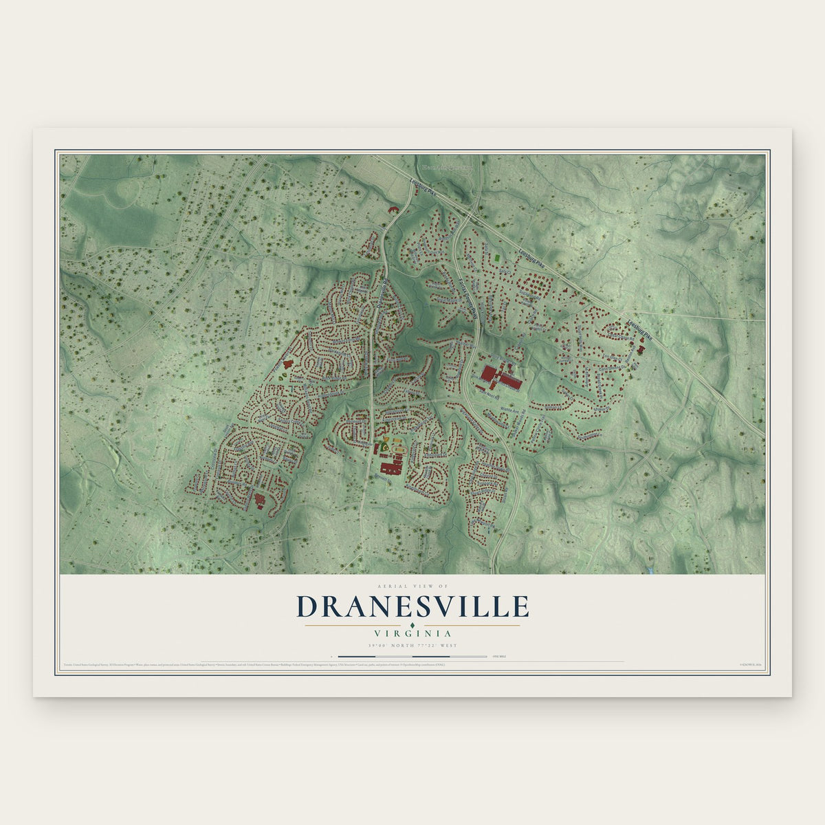 Dranesville, Virginia map print, the full design