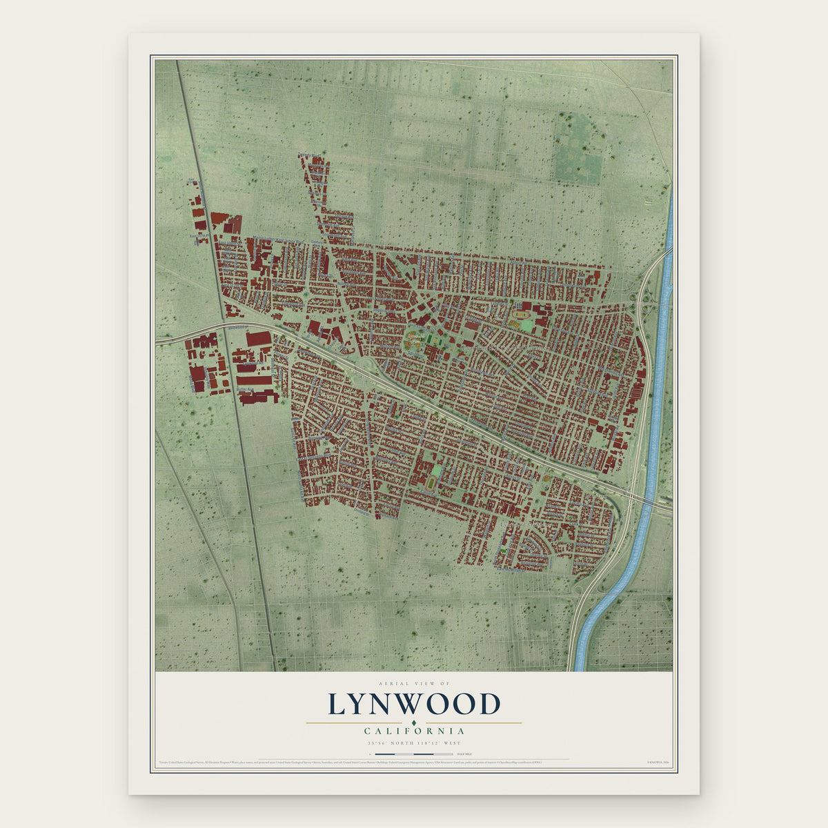 Lynwood, California map print, the full design