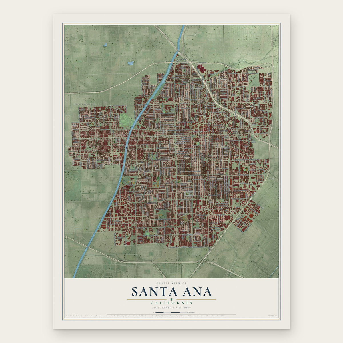 Santa Ana, California map print, the full design