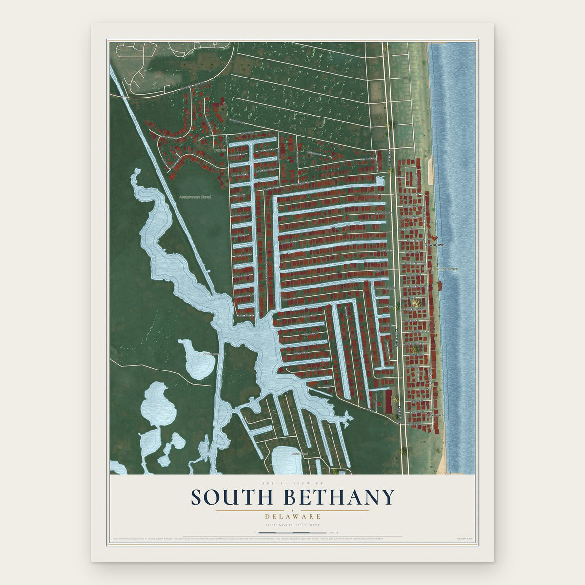 South Bethany, Delaware map print, the full design