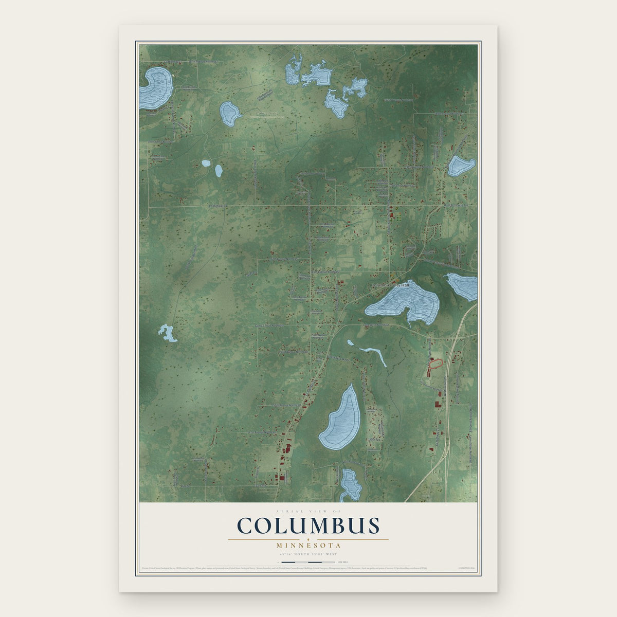 Columbus, Minnesota map print, the full design