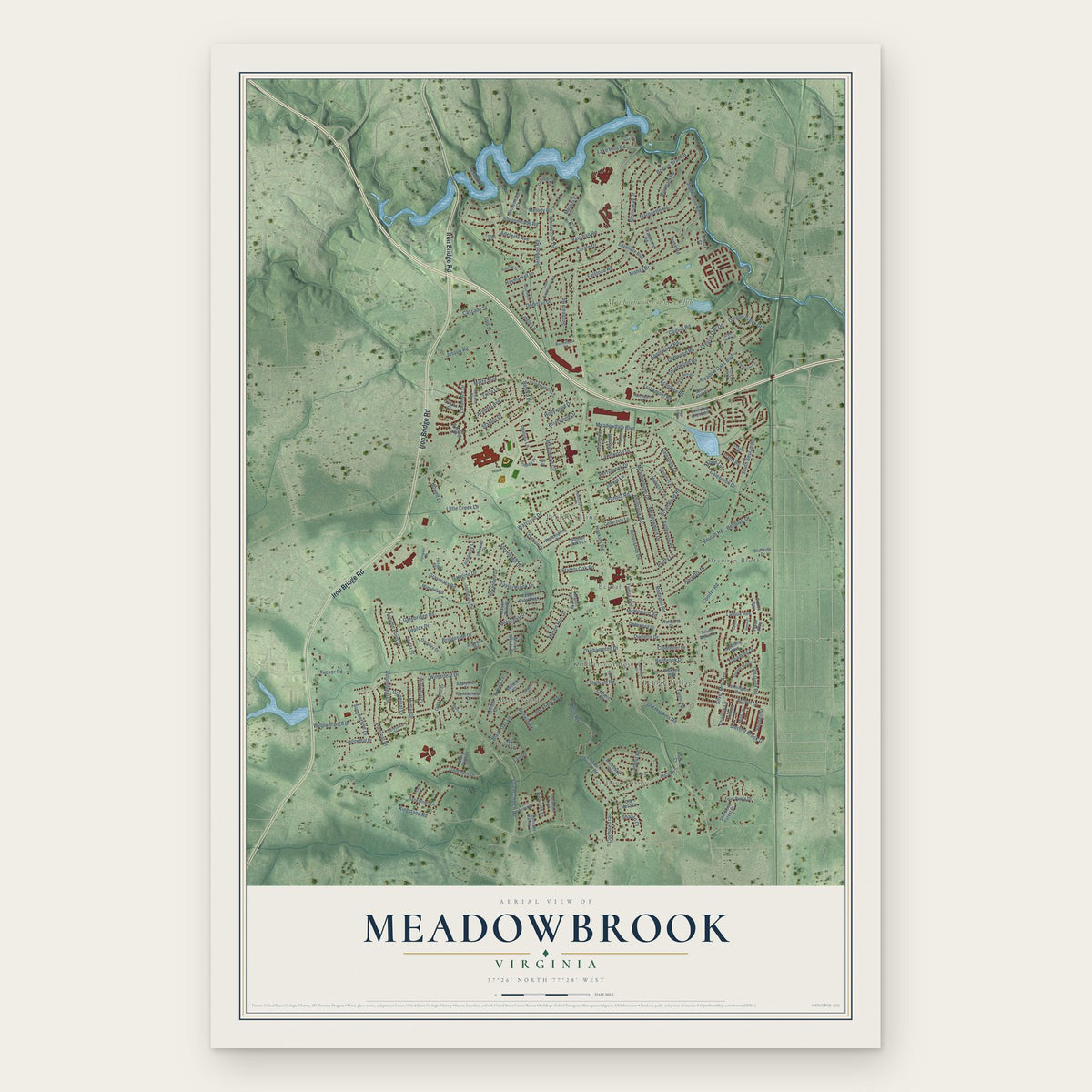 Meadowbrook, Virginia map print, the full design