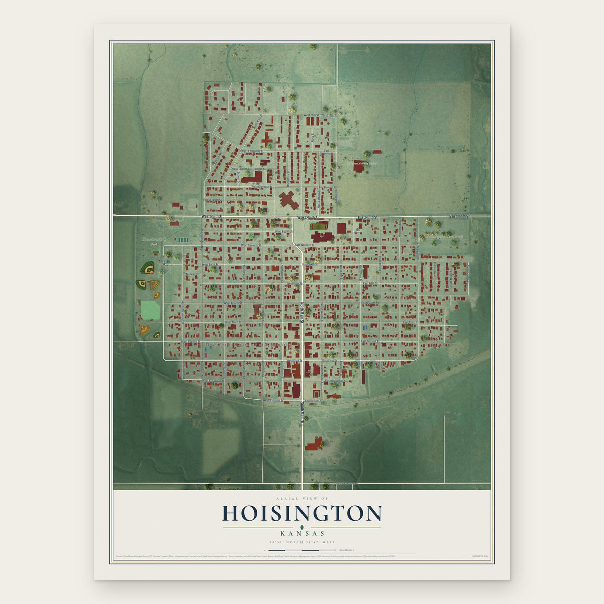 Hoisington, Kansas map print, the full design
