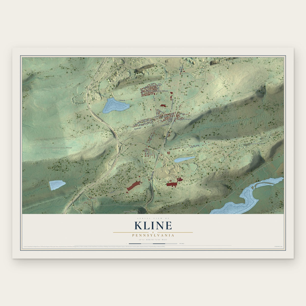 Kline, Pennsylvania map print, the full design