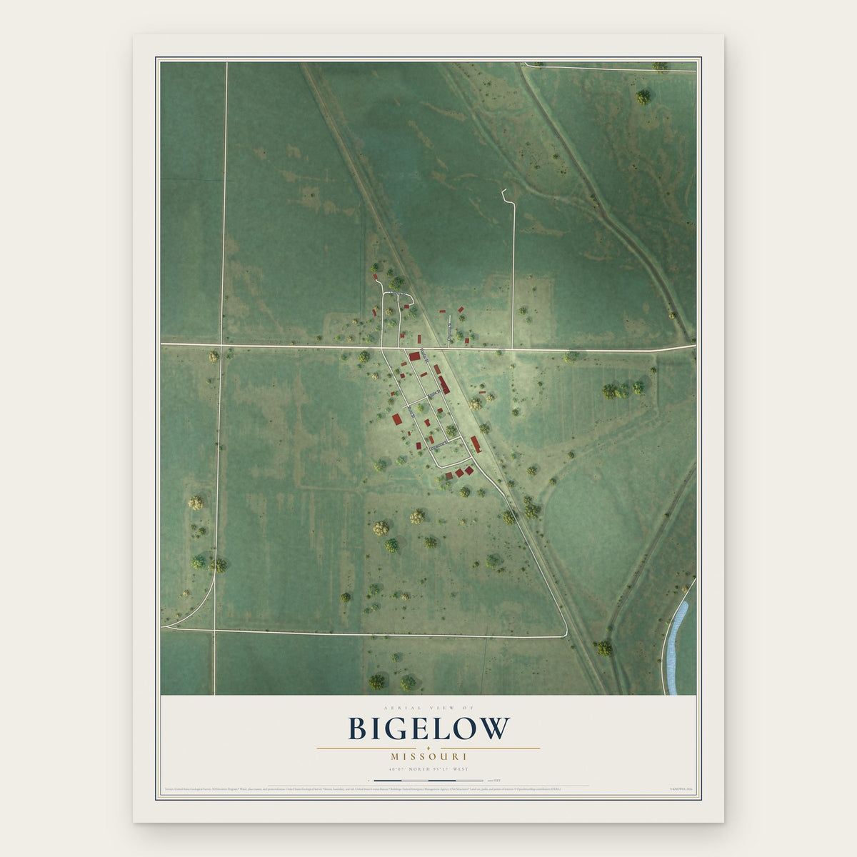 Bigelow, Missouri map print, the full design
