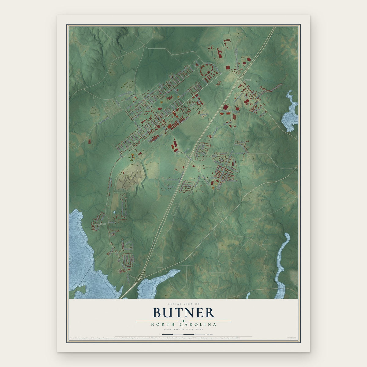 Butner, North Carolina map print, the full design