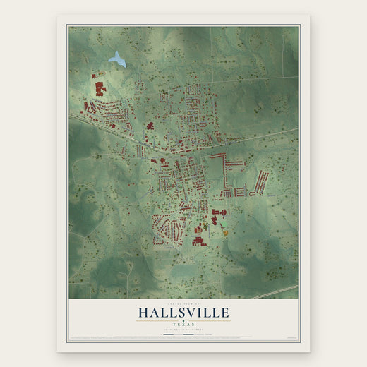 Hallsville, Texas map print, the full design