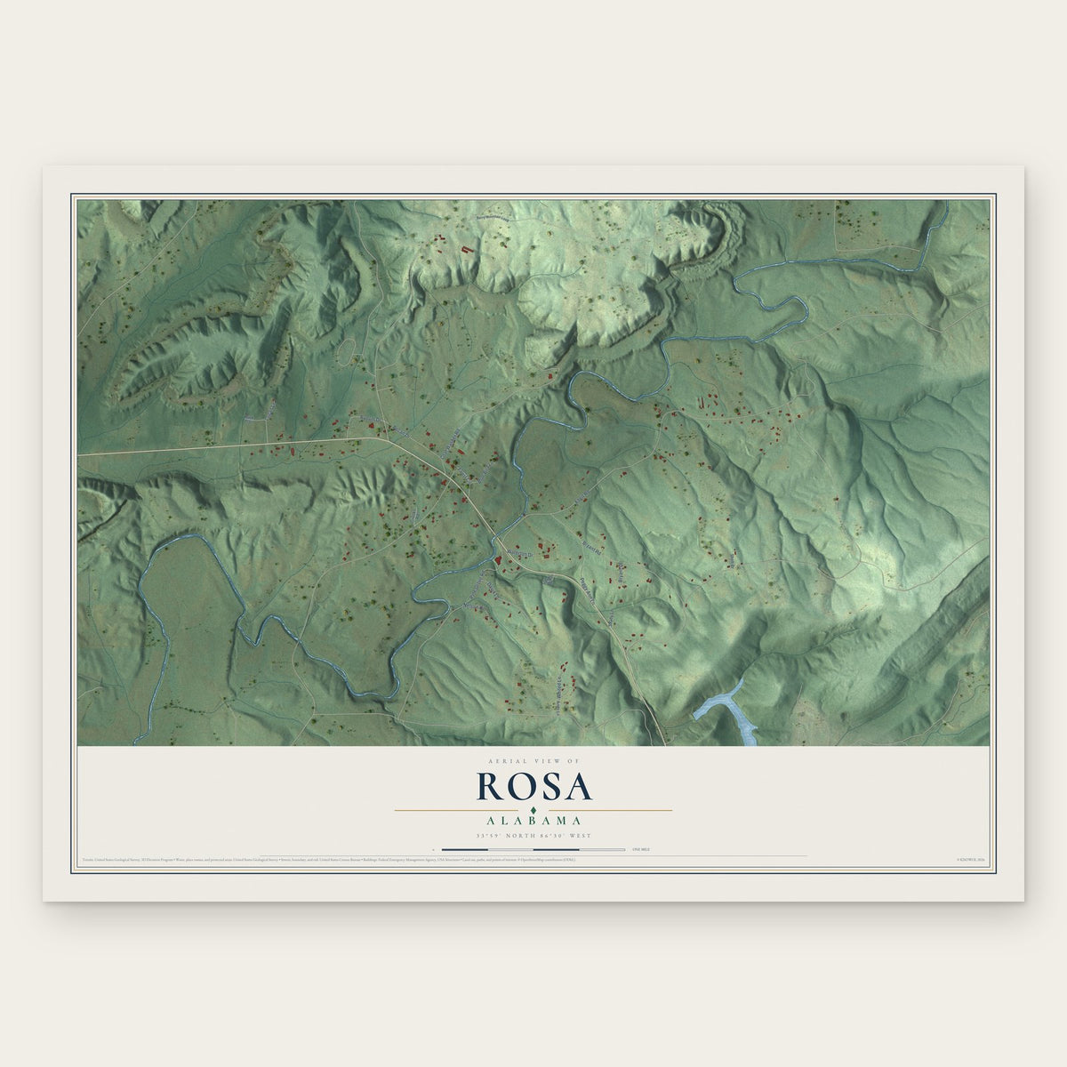 Rosa, Alabama map print, the full design