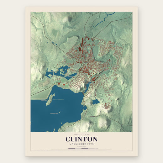 Clinton, Massachusetts map print, the full design